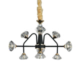 Modern Sputnik Chandelier With Diamond Crystal Shade And 9 Black Metal Bulbs