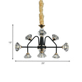 Modern Sputnik Chandelier With Diamond Crystal Shade And 9 Black Metal Bulbs