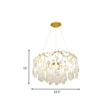 Modern Crystal Chandelier - 6-Light Clear Bubble Cascade Iron Arm With Suspension Light