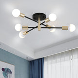 Modern Black And Gold Sputnik Semi Flush Light 4/6 Heads Ceiling Mounted Lamp For Tables