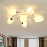 Semi Flush Modern White Spiral 6/8 Light For Living Room With Tulip Opal Glass Shade 6 /