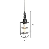 Farmhouse Iron Hanging Ceiling Light With Caged Design - 1 Bulb Coffee Shop Suspension Pendant In