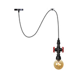 Vintage Amber Glass Pendant Light: Sphere/Capsule Design With 1 Head Black Pipe Hanging Lamp Fixture