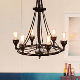 Alniyat - Vintage Rust Wheel Chandelier Pendant Light Industrial Metallic 6-Bulb Restaurant Pendulum