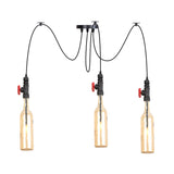 Industrial Bottle Multi Pendant Light - Amber Glass Swag Suspension Lamp