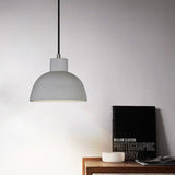 Industrial Dome Ceiling Pendant Light - Single Head Cement Hanging Lamp Kit In Grey