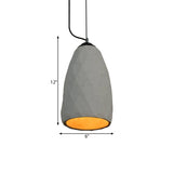 Vintage Cement Hanging Pendant Lamp In Grey 6/10 Width - Dome/Oval Ceiling Light 1-Light