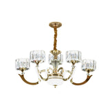 Modern Gold Drum Chandelier With Crystal Block Design - Led Ceiling Lamp For Living Room