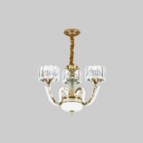 Modern Gold Drum Chandelier With Crystal Block Design - Led Ceiling Lamp For Living Room