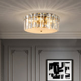 Minimalist Drum Clear Crystal Flush Mount Light Fixture With 4 Bulbs