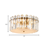 Minimalist Drum Clear Crystal Flush Mount Light Fixture With 4 Bulbs