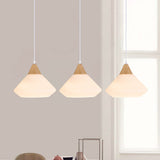 Simple Wood Cone Pendant Light With Cream Glass - 3 Bulbs Hanging Ceiling Lamp Fixture