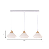 Simple Wood Cone Pendant Light With Cream Glass - 3 Bulbs Hanging Ceiling Lamp Fixture