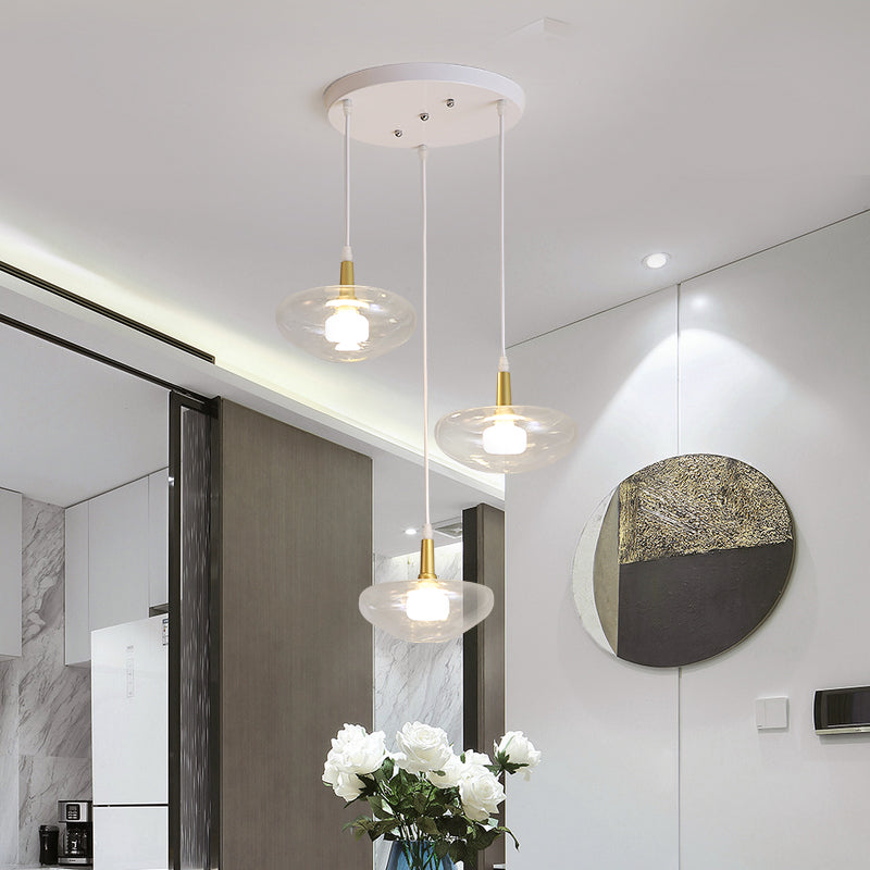 Vintage Oval Clear Glass Chandelier - Elegant Dining Room Pendant Lamp With 3 Bulbs And Stylish