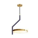 Modern Black And Gold Circle Led Ceiling Pendant Light With Curved Rod - Ideal For Living Room