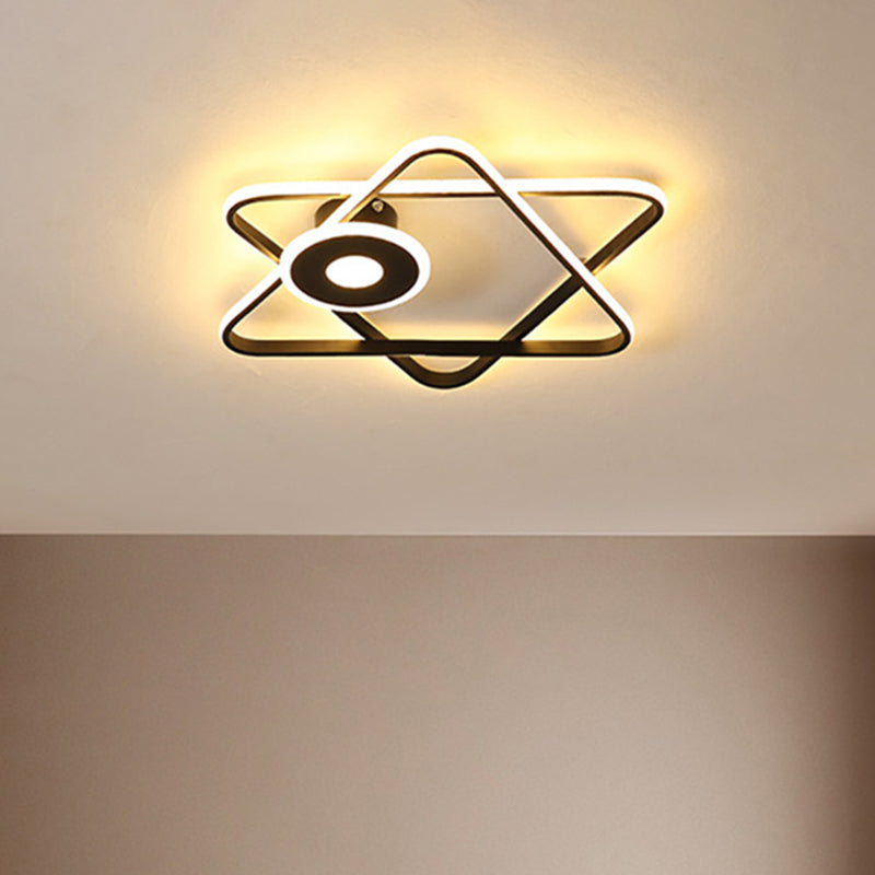 Minimalist Black/White Dual Triangular Frame Led Flush Light Fixture In Warm/White Black / White