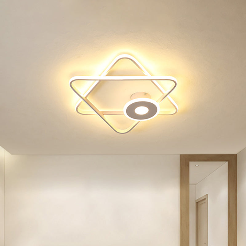 Minimalist Black/White Dual Triangular Frame Led Flush Light Fixture In Warm/White