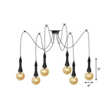Vintage Amber Glass Chandelier With Multi-Light Pendants - Global Restaurant Swag Pendant Lamp In