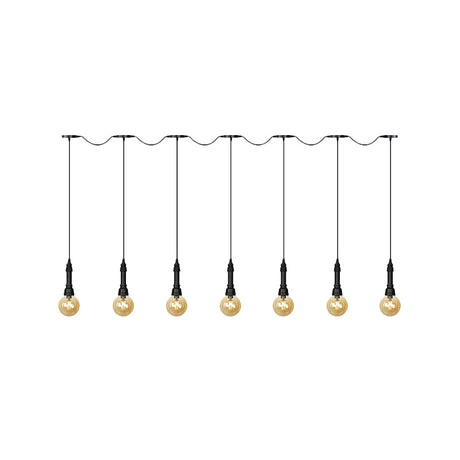 Vintage Amber Glass Ball Pendant Light - Tandem Led Ceiling Lamp In Black (3/5/7-Light)
