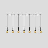 Vintage Amber Glass Ball Pendant Light - Tandem Led Ceiling Lamp In Black (3/5/7-Light)