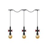 Antiqued Sphere Chandelier With Led Lights - 3/5/7-Bulb Amber Glass Pendant In Black