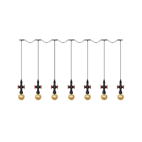 Antiqued Sphere Chandelier With Led Lights - 3/5/7-Bulb Amber Glass Pendant In Black