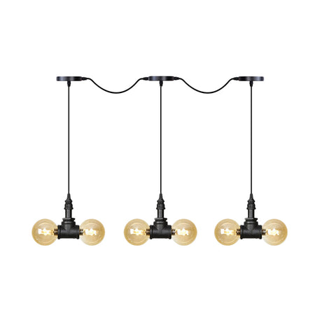 Amber Glass Ball Pendant Lamp With Multiple Black Led Lights