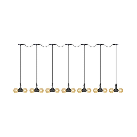 Amber Glass Ball Pendant Lamp With Multiple Black Led Lights