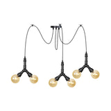 Industrial Amber Glass Globe Swag Ceiling Light With Led - 4/6/12 Lights For Restaurant And Home In