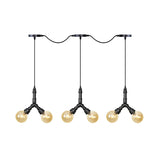 Vintage Sphere Led Pendant Light Fixture: 6/10/14-Bulb Amber Glass Swag Hanging In Black