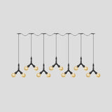 Vintage Sphere Led Pendant Light Fixture: 6/10/14-Bulb Amber Glass Swag Hanging In Black