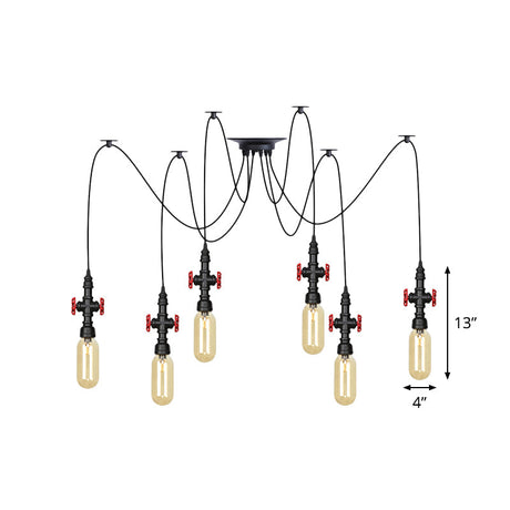 Vintage Amber Glass Multi Pendant Light - 2/3/6-Light Coffee Shop Led Swag Suspension Lamp In Black