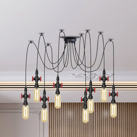 Vintage Amber Glass Multi Pendant Light - 2/3/6-Light Coffee Shop Led Swag Suspension Lamp In Black