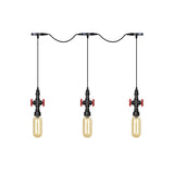 Industrial Amber Glass Multi-Pendant Hanging Lamp Kit - Black Capsule Tandem 3/5/7-Light Option For
