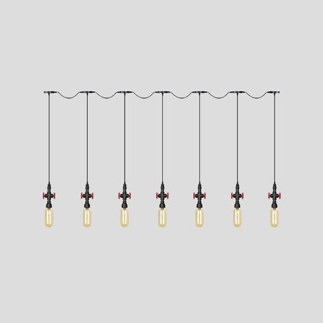 Industrial Amber Glass Multi-Pendant Hanging Lamp Kit - Black Capsule Tandem 3/5/7-Light Option For