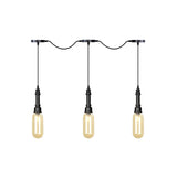 Industrial Black Finish Tandem Led Chandelier With 3/5/7 Lights And Amber Glass Capsules