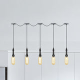 Industrial Black Finish Tandem Led Chandelier With 3/5/7 Lights And Amber Glass Capsules