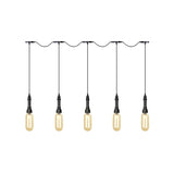 Industrial Black Finish Tandem Led Chandelier With 3/5/7 Lights And Amber Glass Capsules