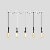Industrial Black Finish Tandem Led Chandelier With 3/5/7 Lights And Amber Glass Capsules