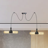 Vintage Black Capsule Pendant Swag Lamp With Amber Glass Led Bulbs - Perfect For Restaurants Multi