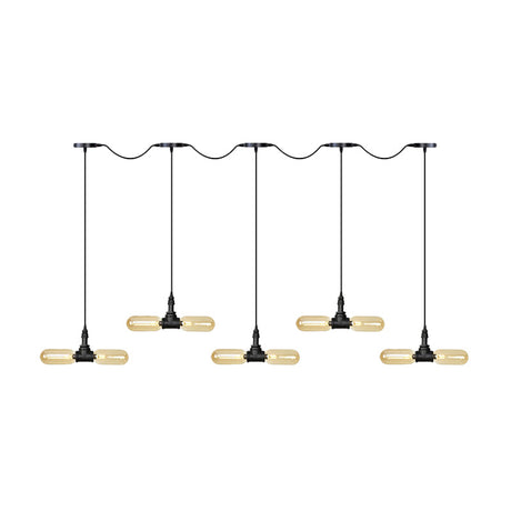 Antiqued Amber Glass Led Pendant Light With Black Hanging Capsule - 6/10/14-Light Tandem Multi Lamp