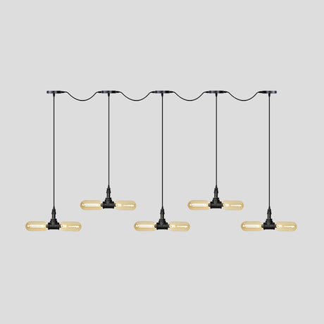 Antiqued Amber Glass Led Pendant Light With Black Hanging Capsule - 6/10/14-Light Tandem Multi Lamp