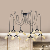 Industrial Amber Glass Swag Led Ceiling Lamp With Multiple Heads And Capsule Design In Black