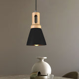 Vintage 1-Light Cement Hanging Pendant Lamp With Wood Bell Bar - Black/Grey/Red