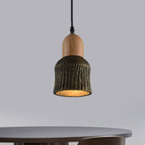 Antiqued Cup-Shape Ceiling Light Pendant Lamp - 1 Head Silver/Black/Bronze & Wood Bronze