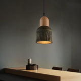 Antiqued Cup-Shape Ceiling Light Pendant Lamp - 1 Head Silver/Black/Bronze & Wood