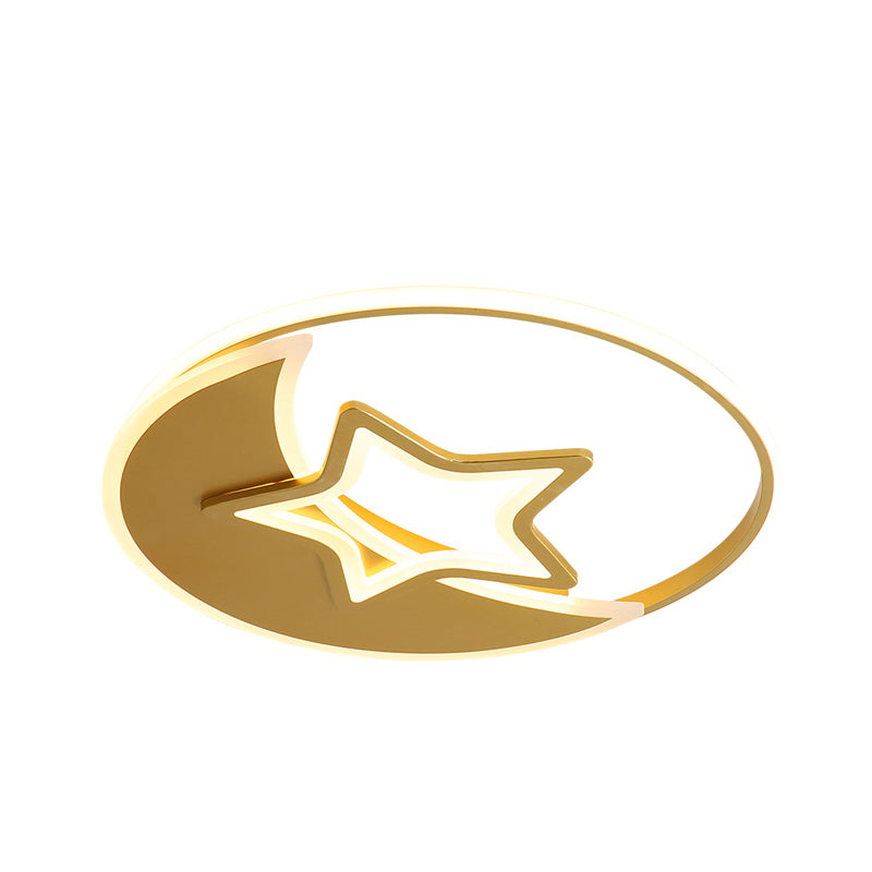 Contemporary Gold Led Ceiling Lamp With Star/Loving Heart Acrylic Shade - Flush Mount Fixture For