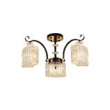 Modern Crystal Block Semi Flush Mount Ceiling Light With Black Arc Frame - 3/9 Bulbs