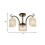 Modern Crystal Block Semi Flush Mount Ceiling Light With Black Arc Frame - 3/9 Bulbs