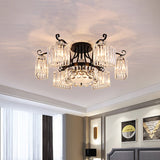 Modern Crystal Block Semi Flush Mount Ceiling Light With Black Arc Frame - 3/9 Bulbs